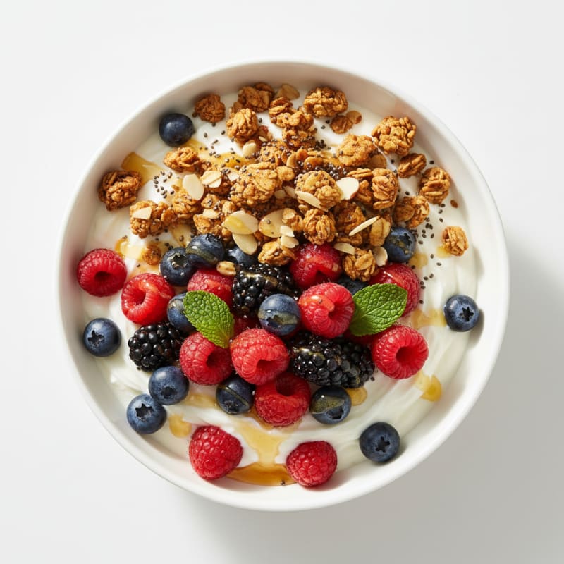 Creamy Greek Yogurt Parfait with Mixed Berries and Protein Granola