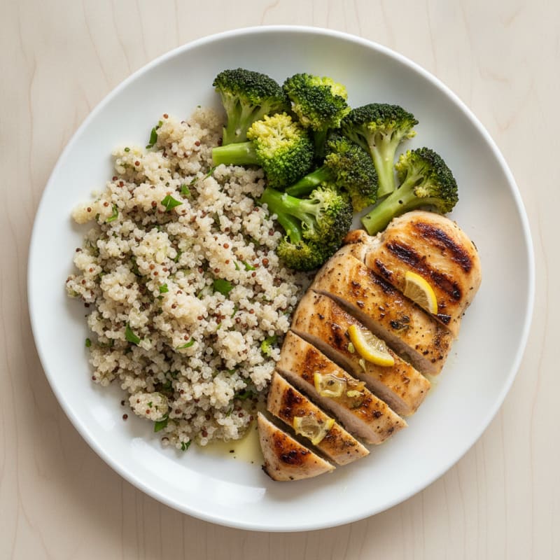 Grilled Chicken Breast with Quinoa and Steamed Broccoli