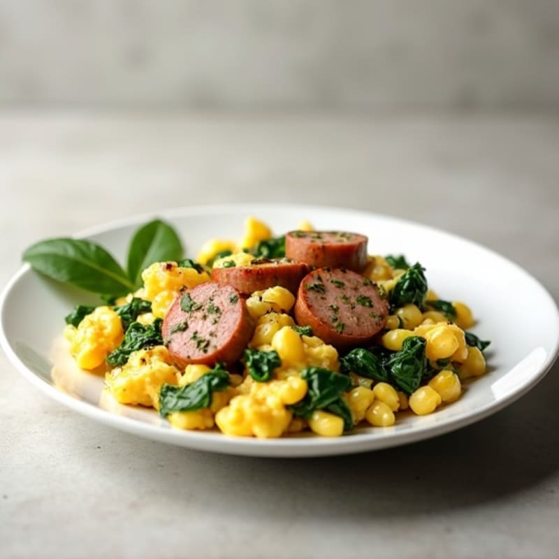 Egg White Scramble with Spinach and Lean Turkey Sausage