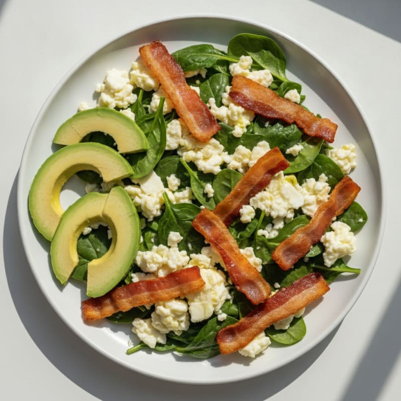 Crispy Turkey Bacon and Egg White Scramble with Spinach