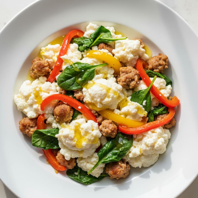 Egg White Scramble with Turkey Sausage and Spinach