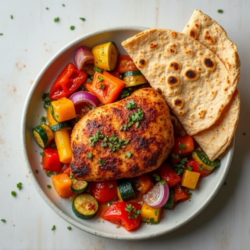 Sheet Pan Smoky Chicken and Crispy Roasted Vegetables with Warm Tortillas