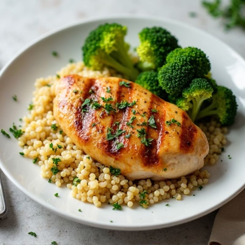 Grilled Chicken Breast with Quinoa and Steamed Broccoli
