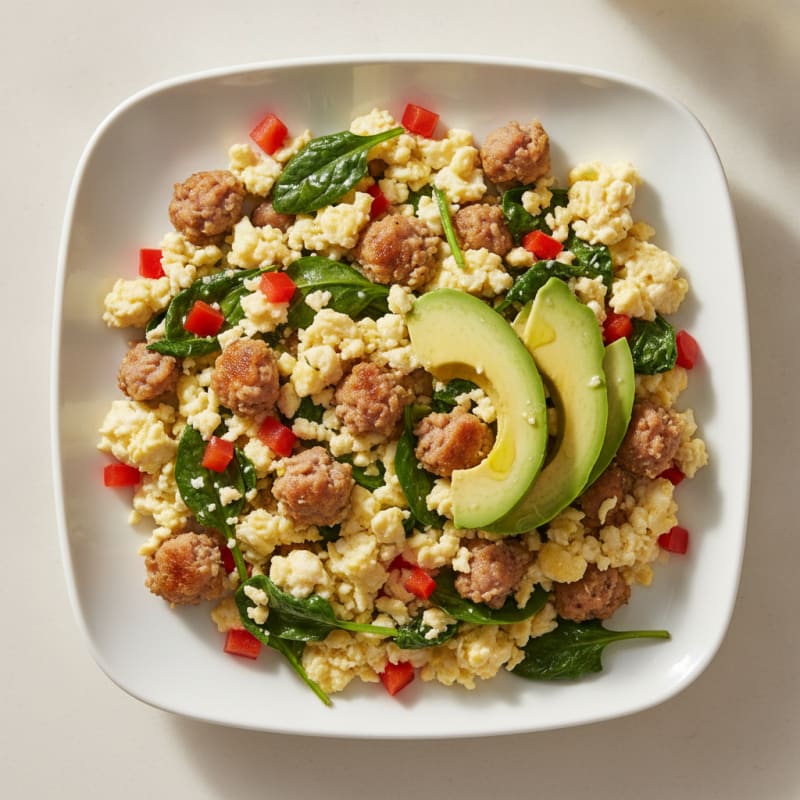 Egg White Scramble with Turkey Sausage and Spinach