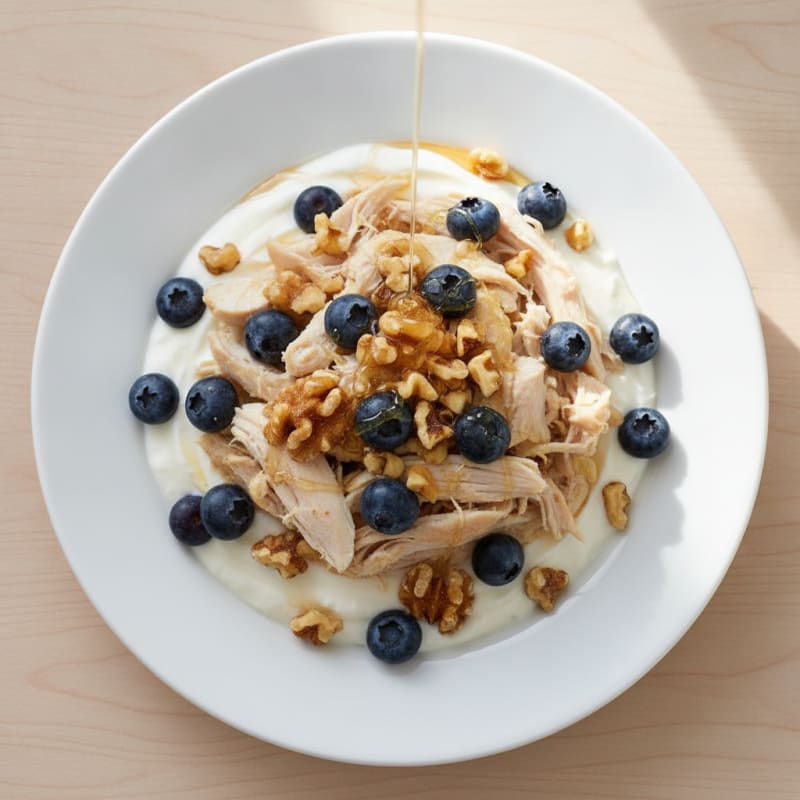 Protein Yogurt Parfait with Chopped Chicken and Berries