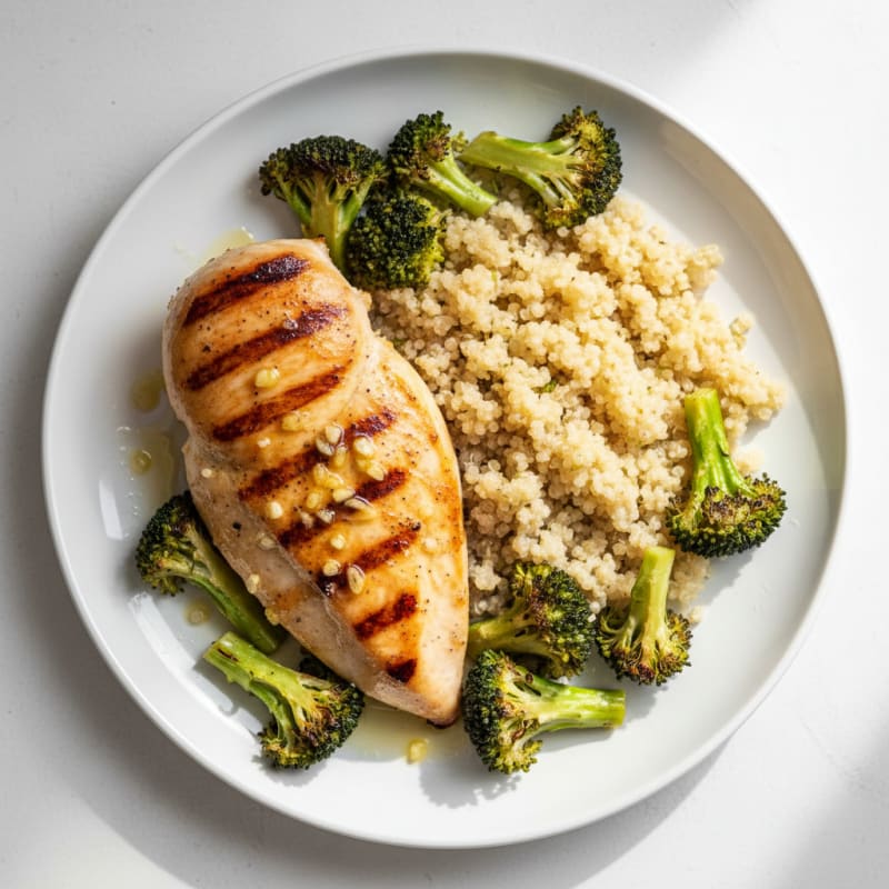 Grilled Chicken Breast with Quinoa and Roasted Broccoli