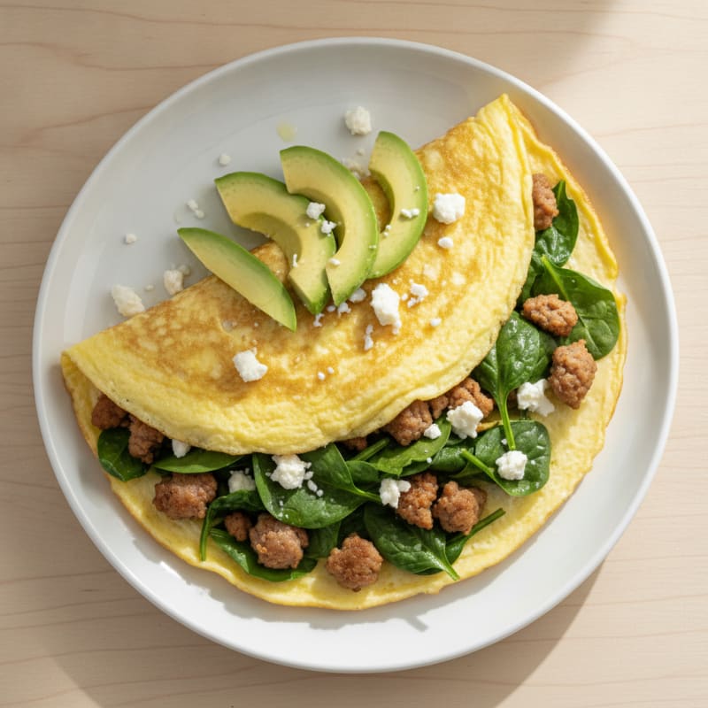 Egg White Spinach Omelette with Turkey Sausage