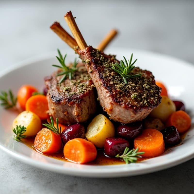 Herb-Crusted Lamb with Roasted Root Vegetables
