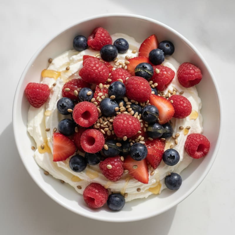 Greek Yogurt Protein Mousse with Mixed Berries