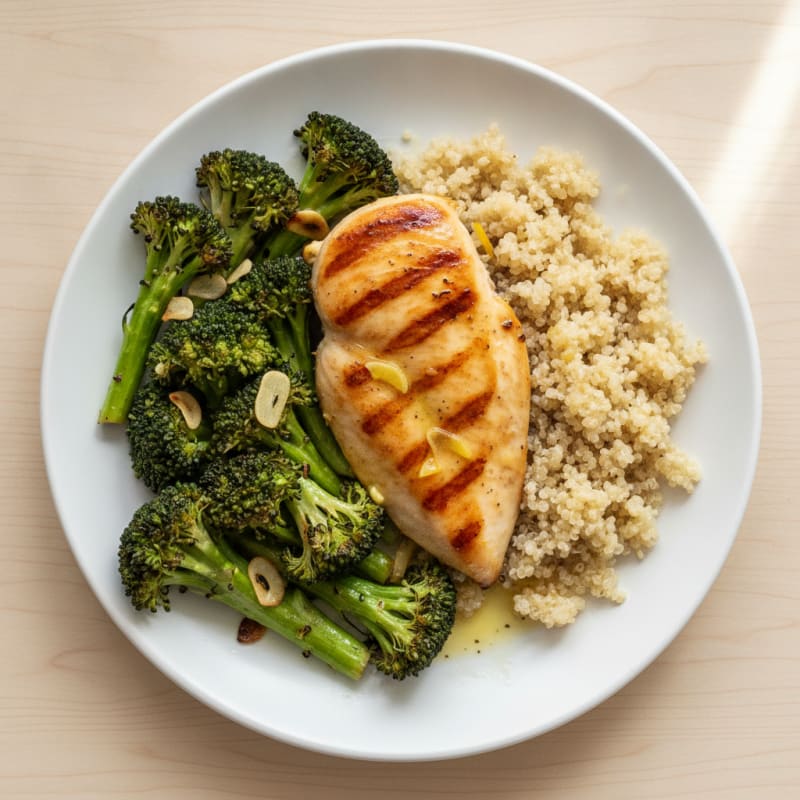 Grilled Chicken Breast with Quinoa and Roasted Broccoli