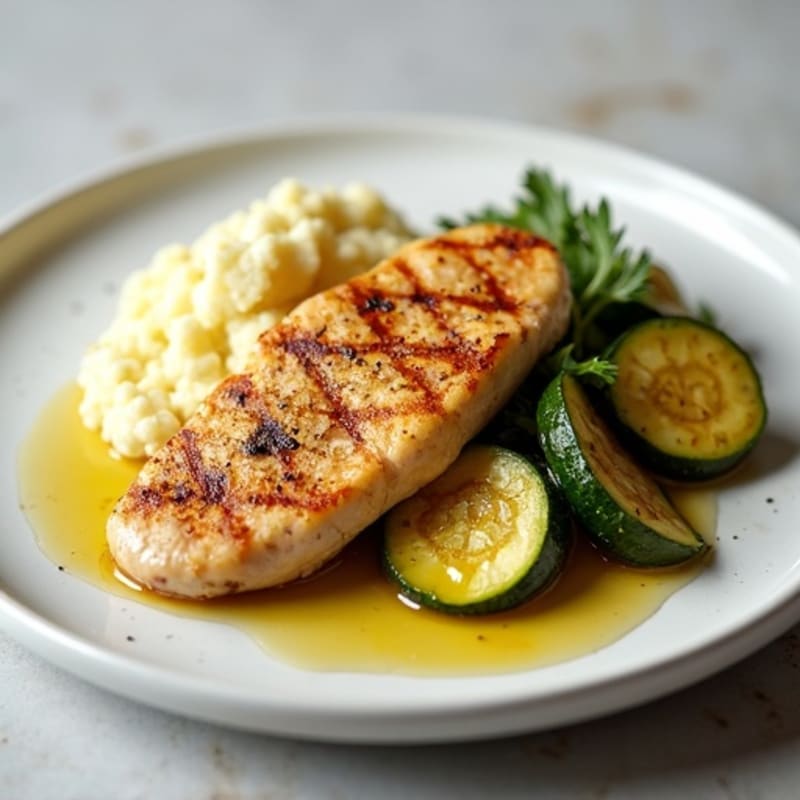 Seared Turkey Breast with Roasted Zucchini and Cauliflower Mash