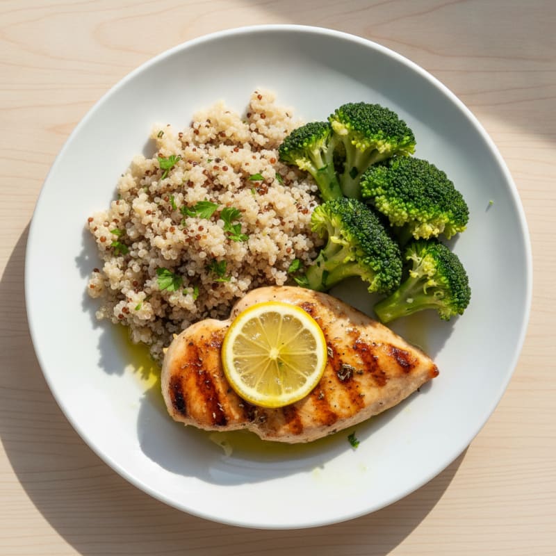 Grilled Chicken Breast with Quinoa and Steamed Broccoli