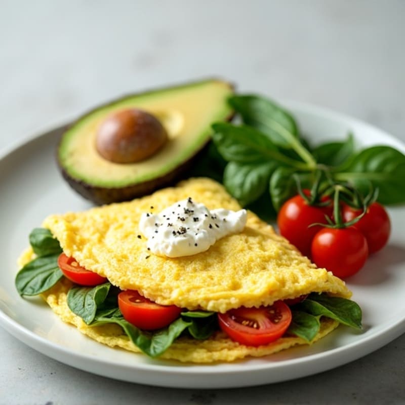 Egg White Spinach Omelette with Cottage Cheese and Cherry Tomatoes