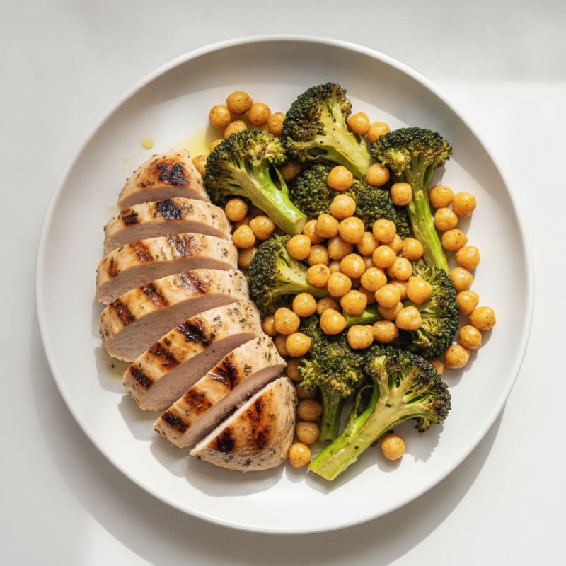 Grilled Turkey Breast with Roasted Broccoli and Chickpeas