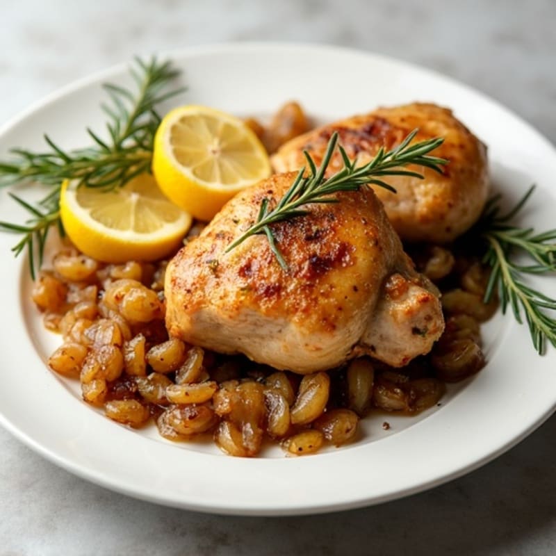 Lemon Herb Roasted Chicken Thighs with Sweet Caramelized Onions