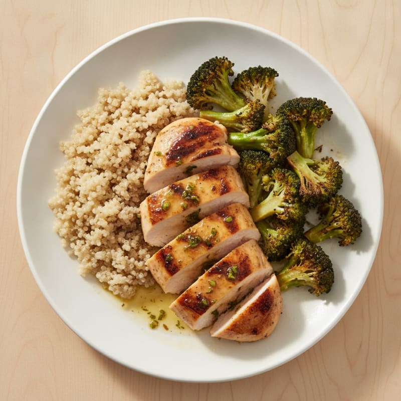 Grilled Chicken Breast with Roasted Broccoli and Quinoa
