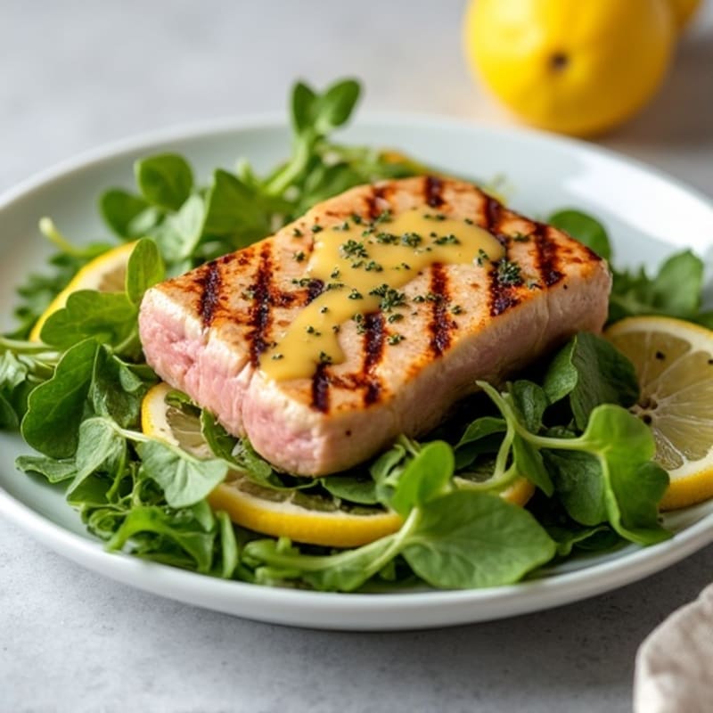 Grilled Tuna and Mixed Greens Salad with Lemon Vinaigrette