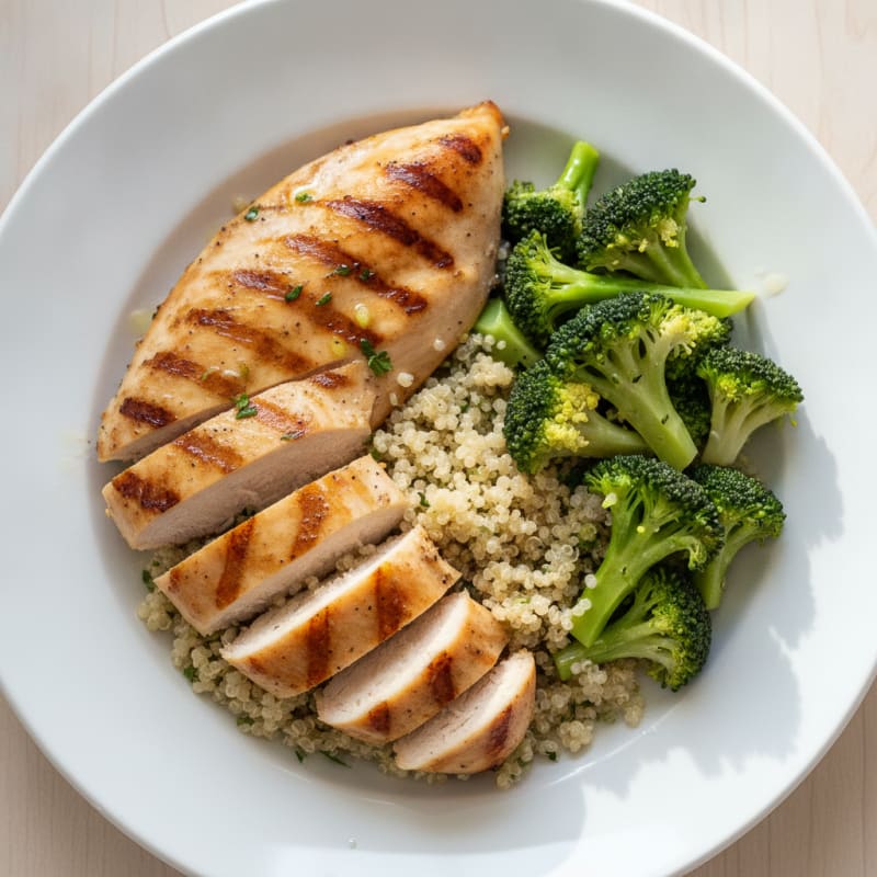 Grilled Chicken Breast with Quinoa and Steamed Broccoli