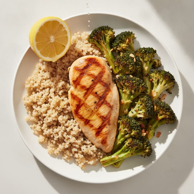 Grilled Chicken Breast with Roasted Broccoli and Quinoa
