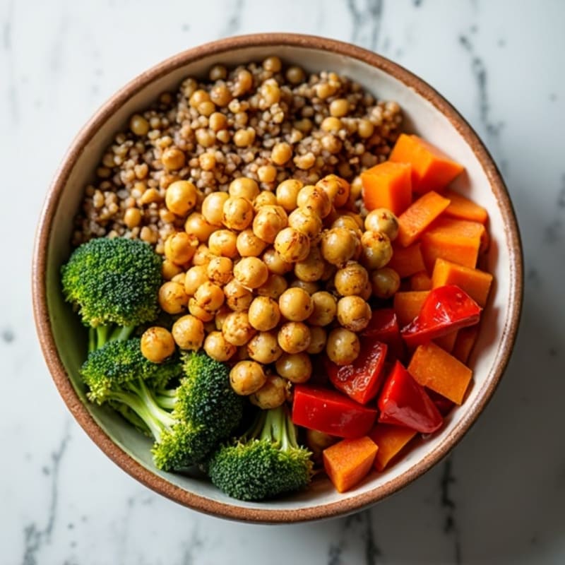 Crispy Lentil Quinoa Power Bowl with Roasted Vegetables