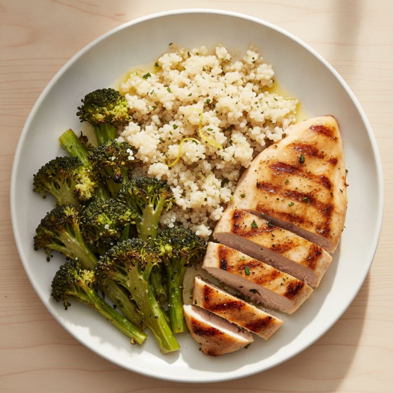 Grilled Chicken Breast with Quinoa and Roasted Broccoli
