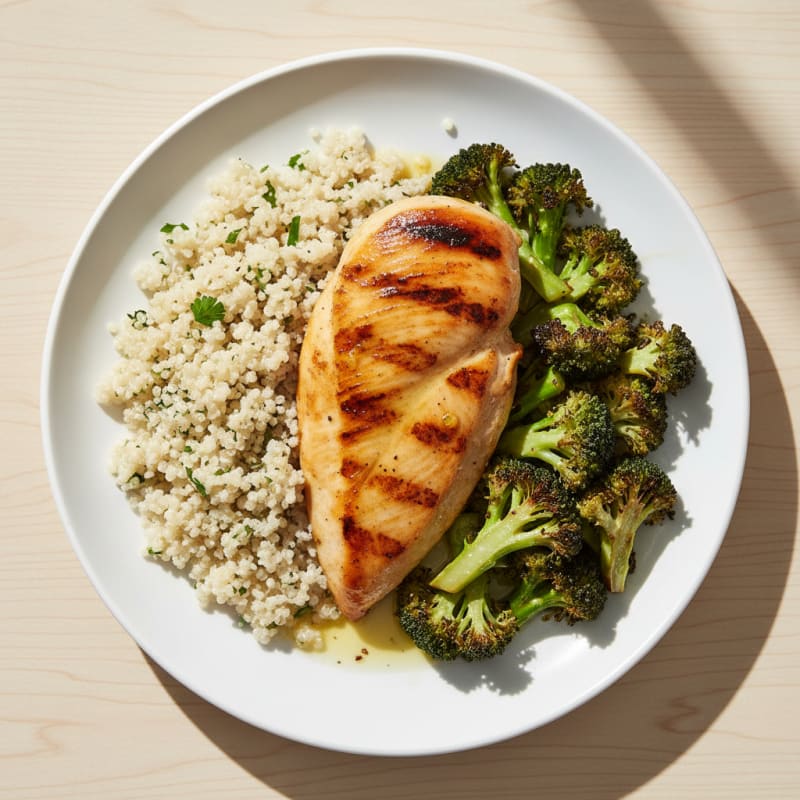 Grilled Chicken Breast with Roasted Broccoli and Quinoa