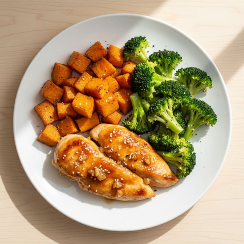 Crispy Honey-Garlic Chicken with Roasted Sweet Potatoes