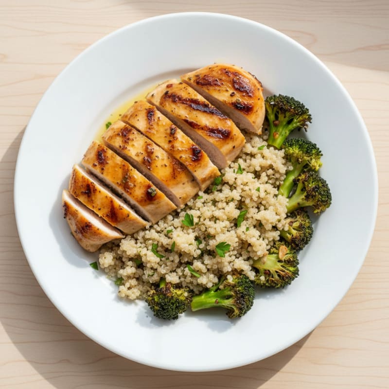 Grilled Chicken Breast with Quinoa and Roasted Broccoli