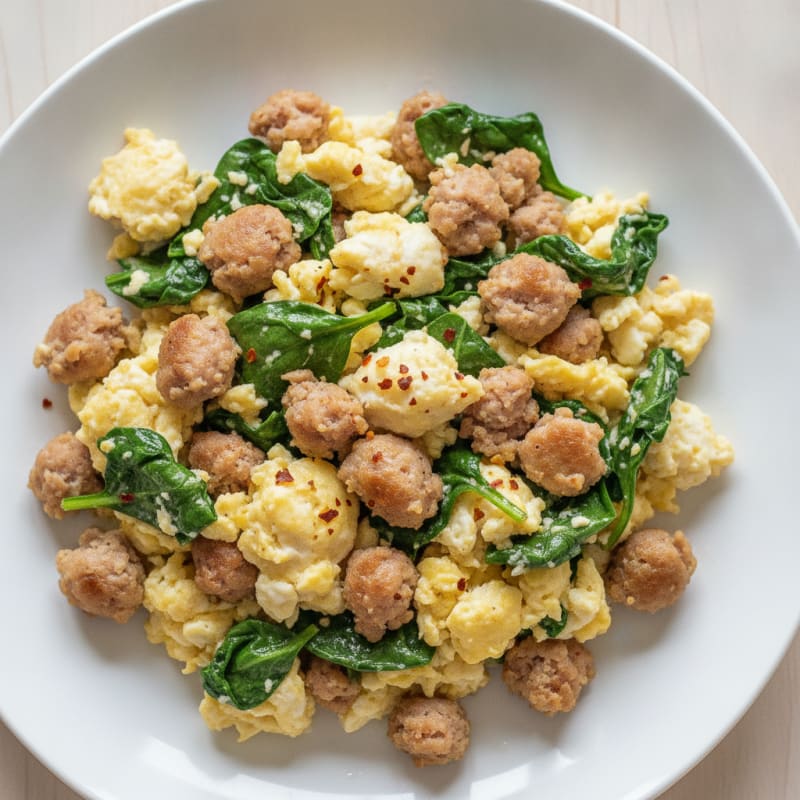 Egg White and Turkey Sausage Scramble with Spinach