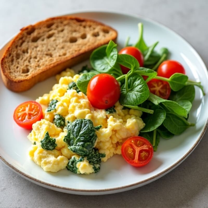Cottage Cheese Scramble with Spinach and Cherry Tomatoes