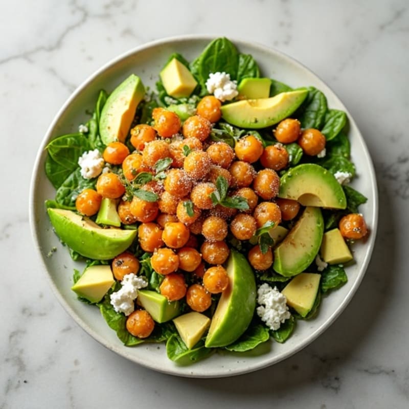 Crispy Chickpea and Fresh Avocado Salad with Zesty Lemon Herb Dressing