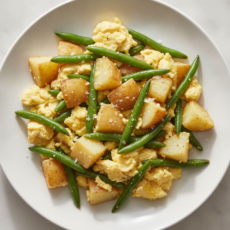 Egg and Potato Scramble with Sautéed Green Beans