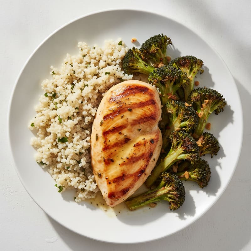 Grilled Chicken Breast with Quinoa and Roasted Broccoli