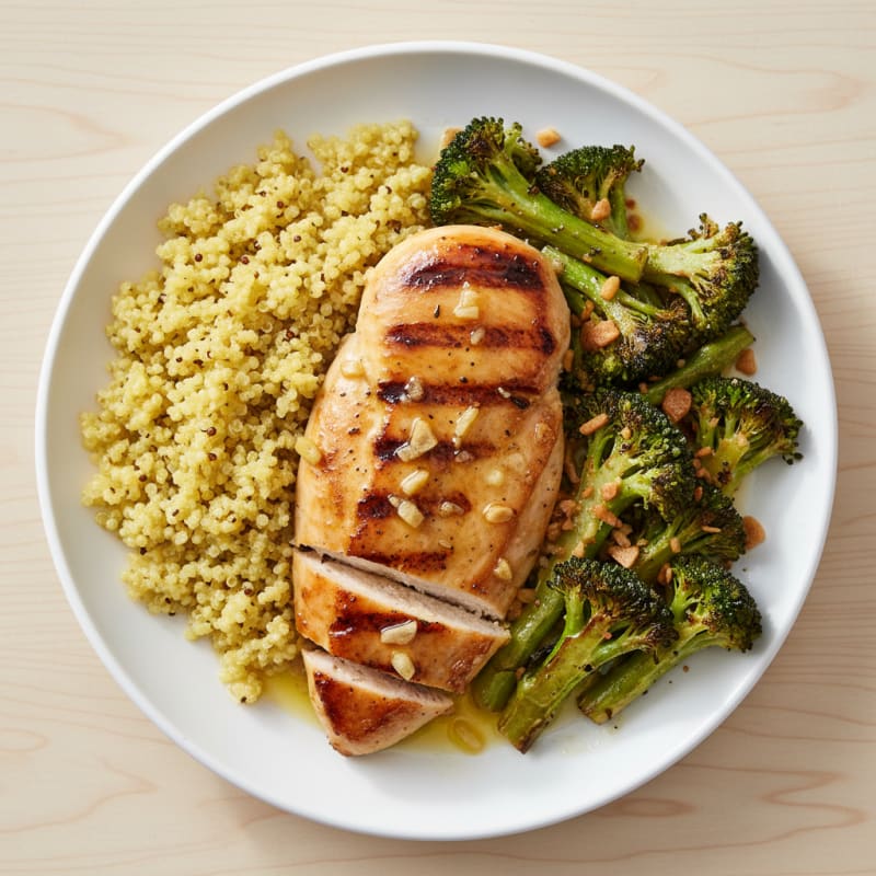 Lemon Garlic Grilled Chicken with Quinoa and Roasted Broccoli