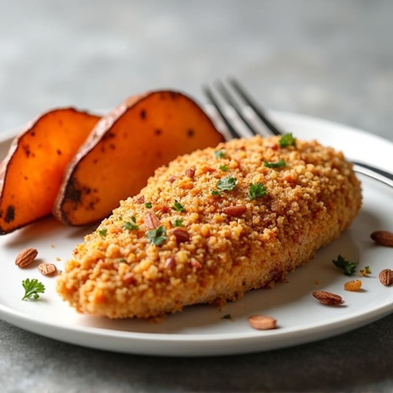 Crispy Almond-Crusted Chicken with Roasted Sweet Potato Wedges