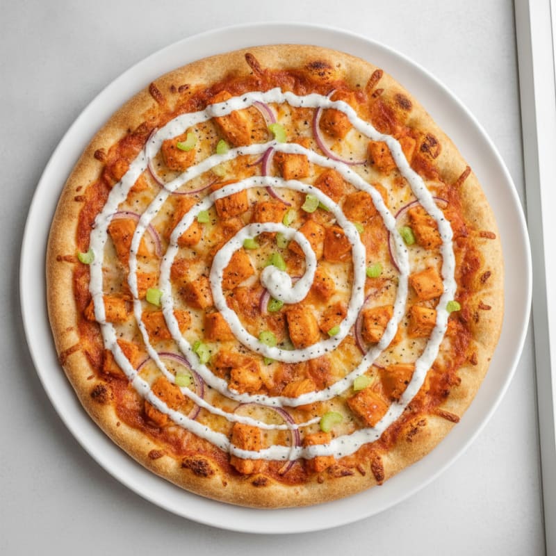 Buffalo Chicken Pizza with Ranch Drizzle