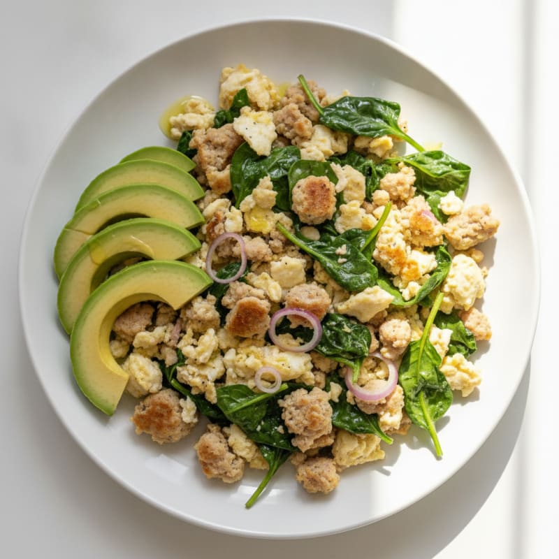 Egg White Scramble with Turkey Sausage and Spinach