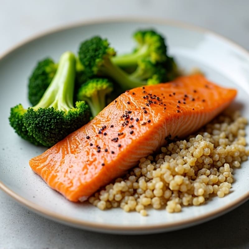 Seared Salmon with Roasted Broccoli and Quinoa