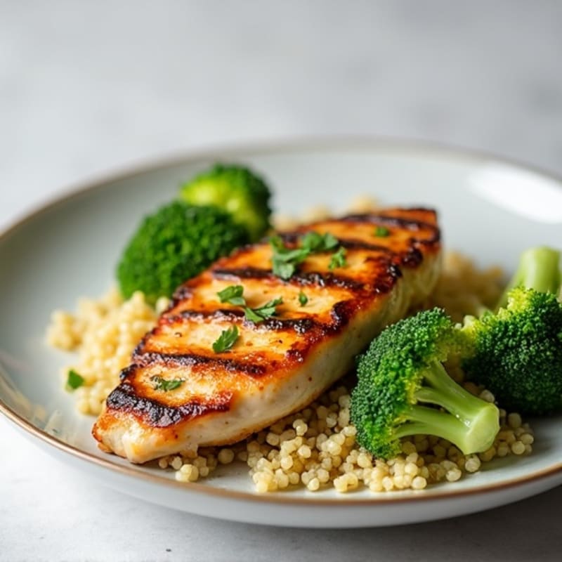 Grilled Chicken Breast with Steamed Broccoli and Quinoa