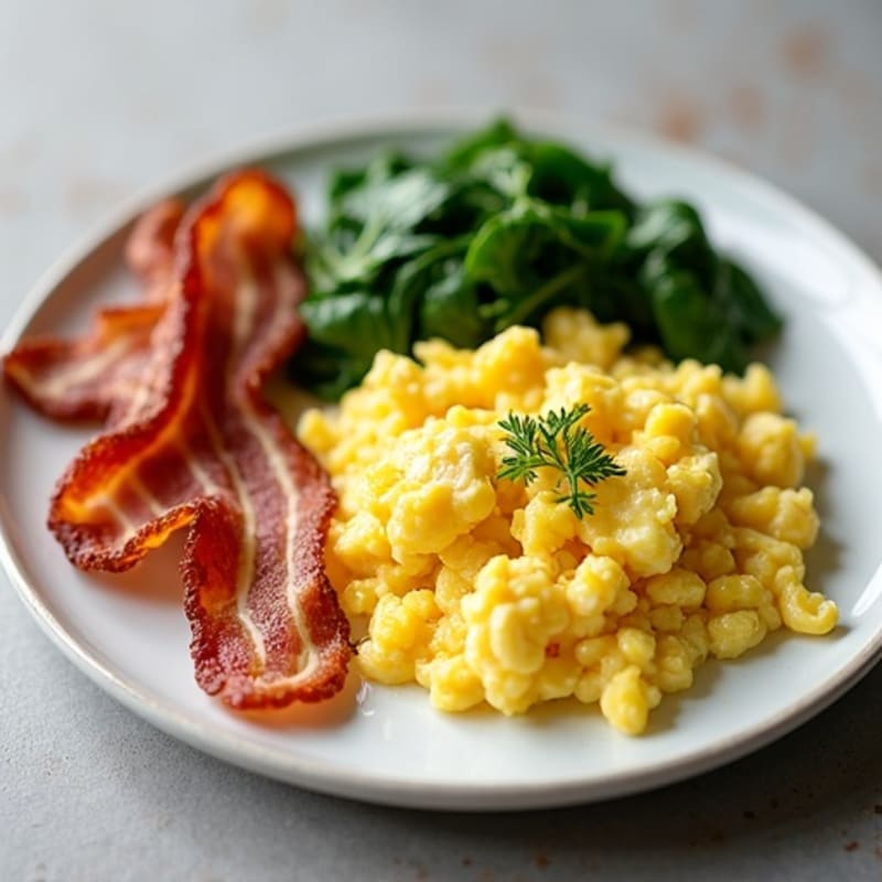 Scrambled Egg Whites with Sautéed Spinach and Turkey Bacon
