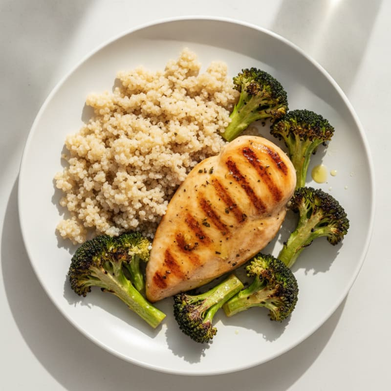 Grilled Chicken Breast with Quinoa and Roasted Broccoli