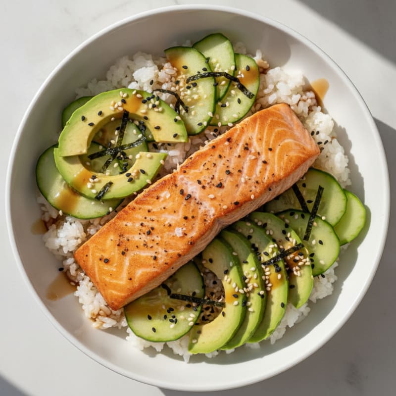 Salmon Sushi Rice Bowl with Avocado