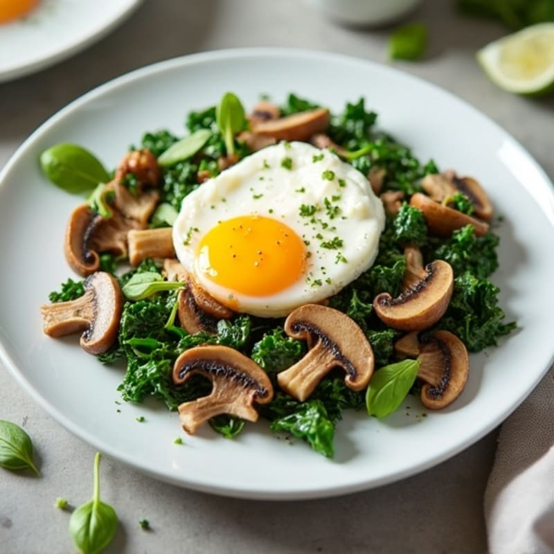 Egg White Spinach Scramble with Cottage Cheese and Sautéed Mushrooms