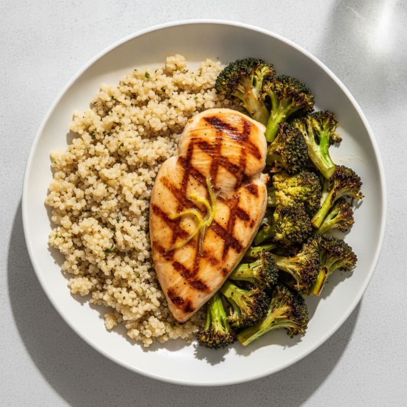 Grilled Chicken Breast with Quinoa and Roasted Broccoli