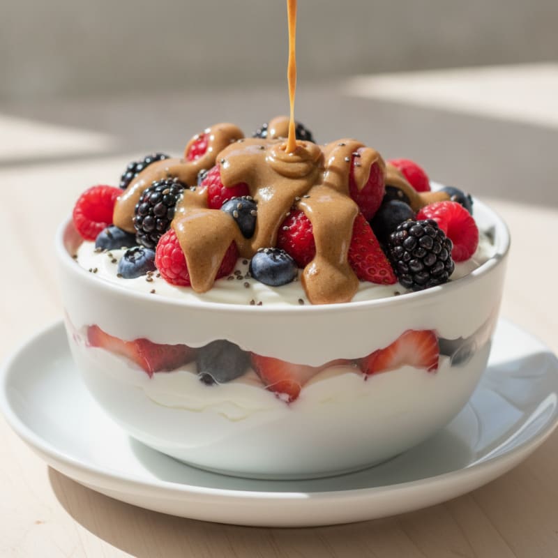 Greek Yogurt Protein Parfait with Mixed Berries and Almond Butter