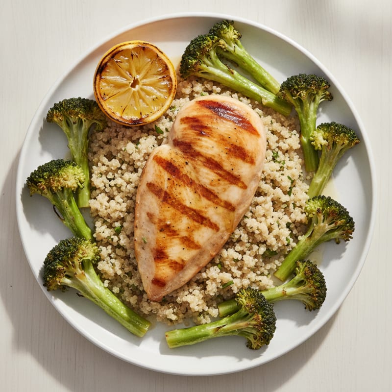 Grilled Chicken Breast with Quinoa and Roasted Broccoli