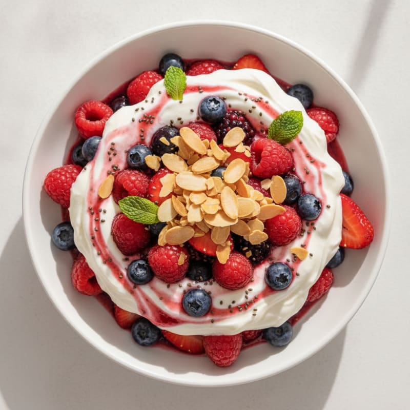 Protein Greek Yogurt Parfait with Mixed Berries
