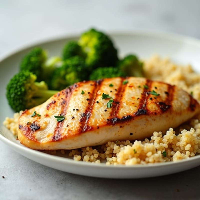 Grilled Chicken Breast with Quinoa and Roasted Broccoli