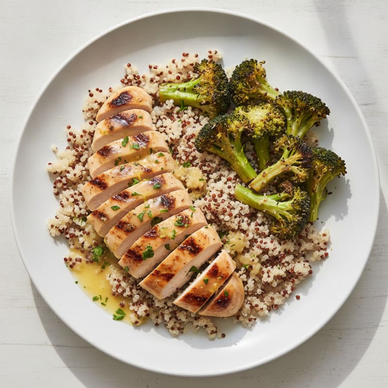 Grilled Chicken Breast with Quinoa and Roasted Broccoli