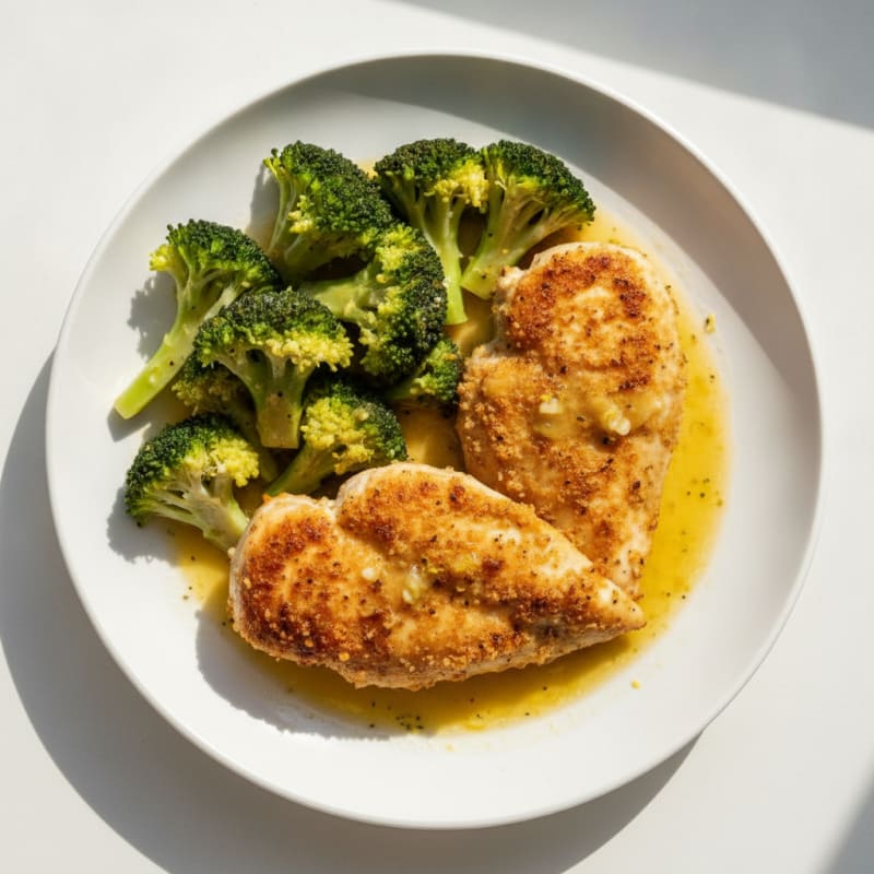 Lemon Garlic Pan Seared Chicken with Steamed Broccoli
